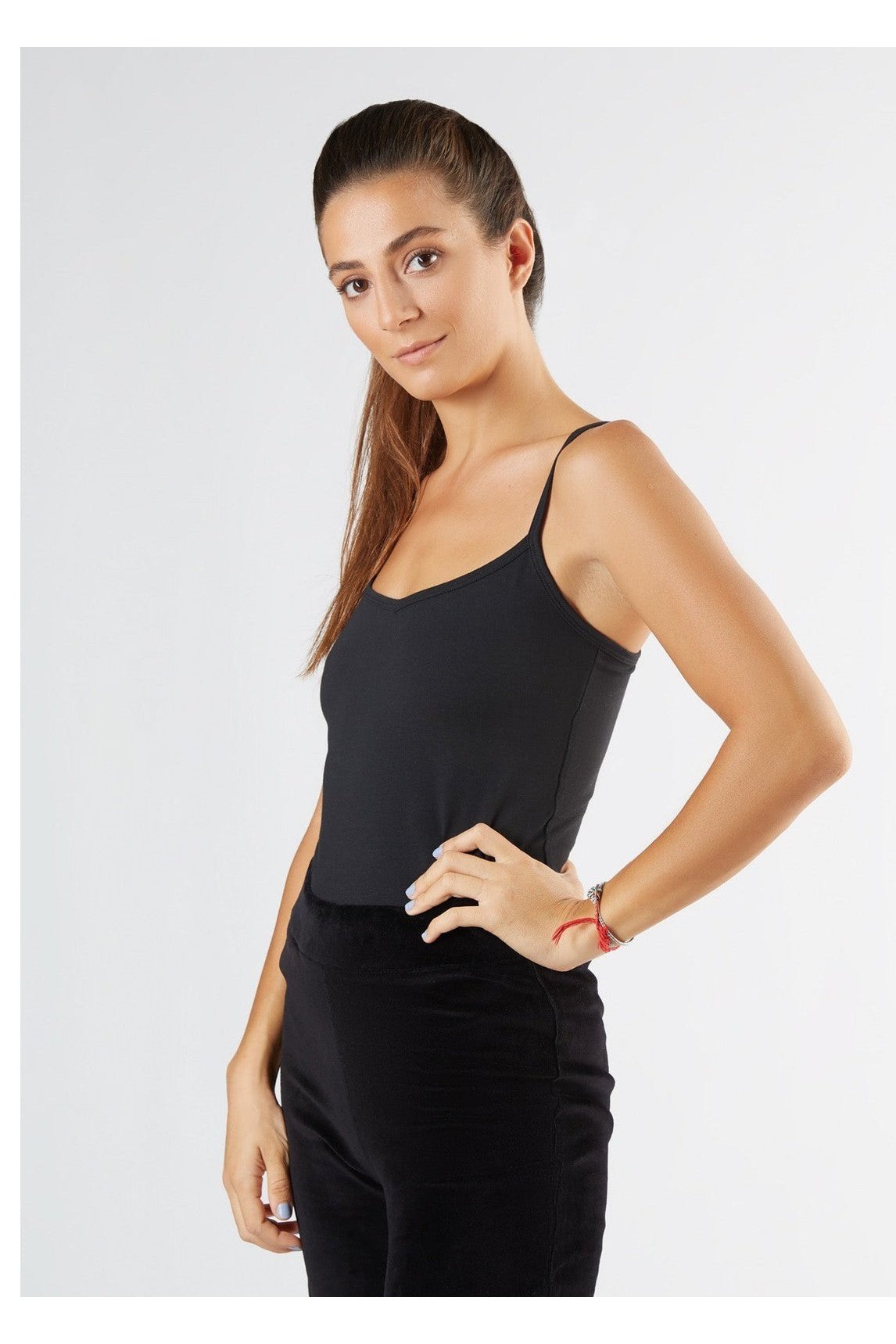 1216-021 | Damen Spaghettiträger-Top stretch - Schwarz