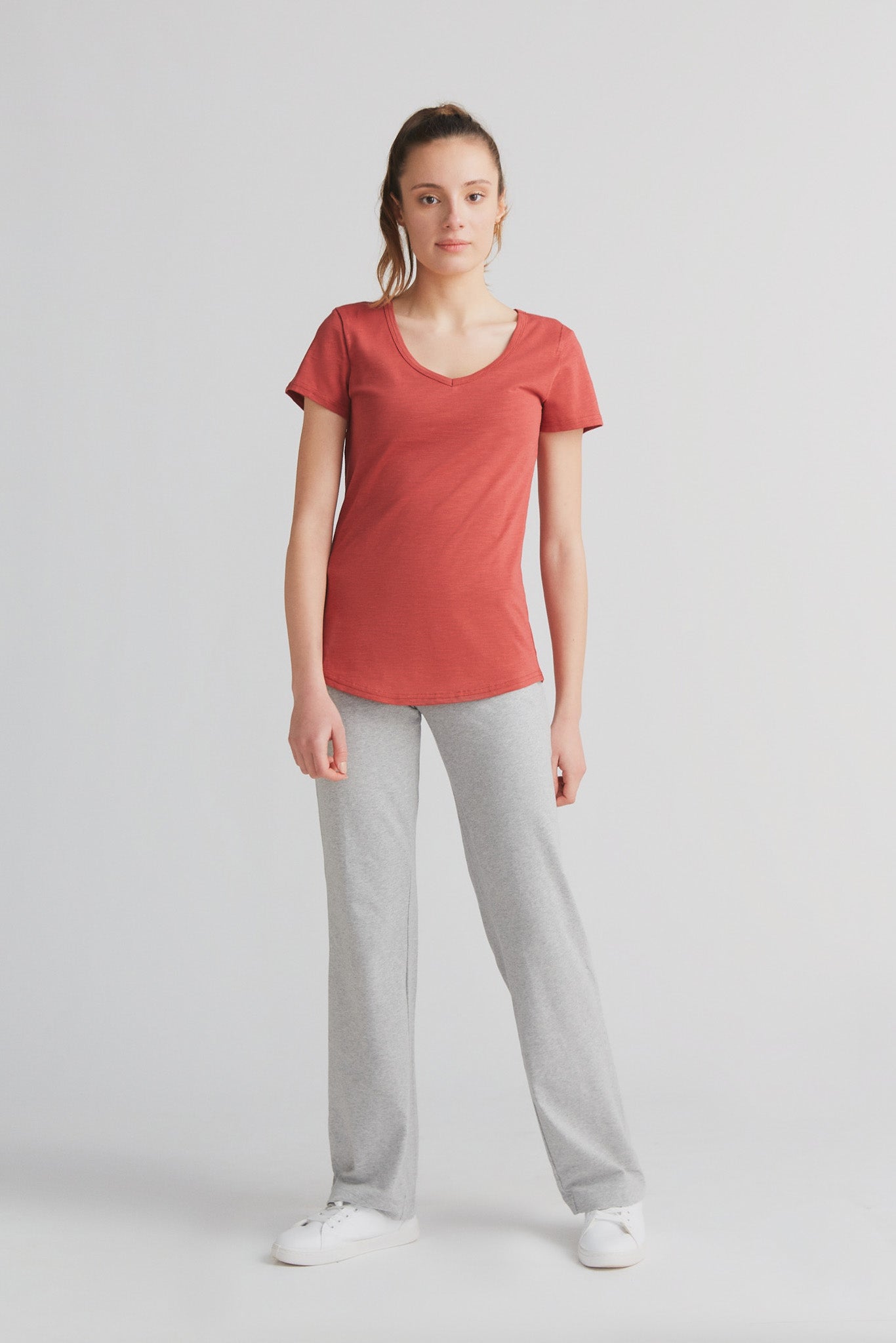 1223-052 | Damen Flammé V-Neck T-Shirt - Terracotta