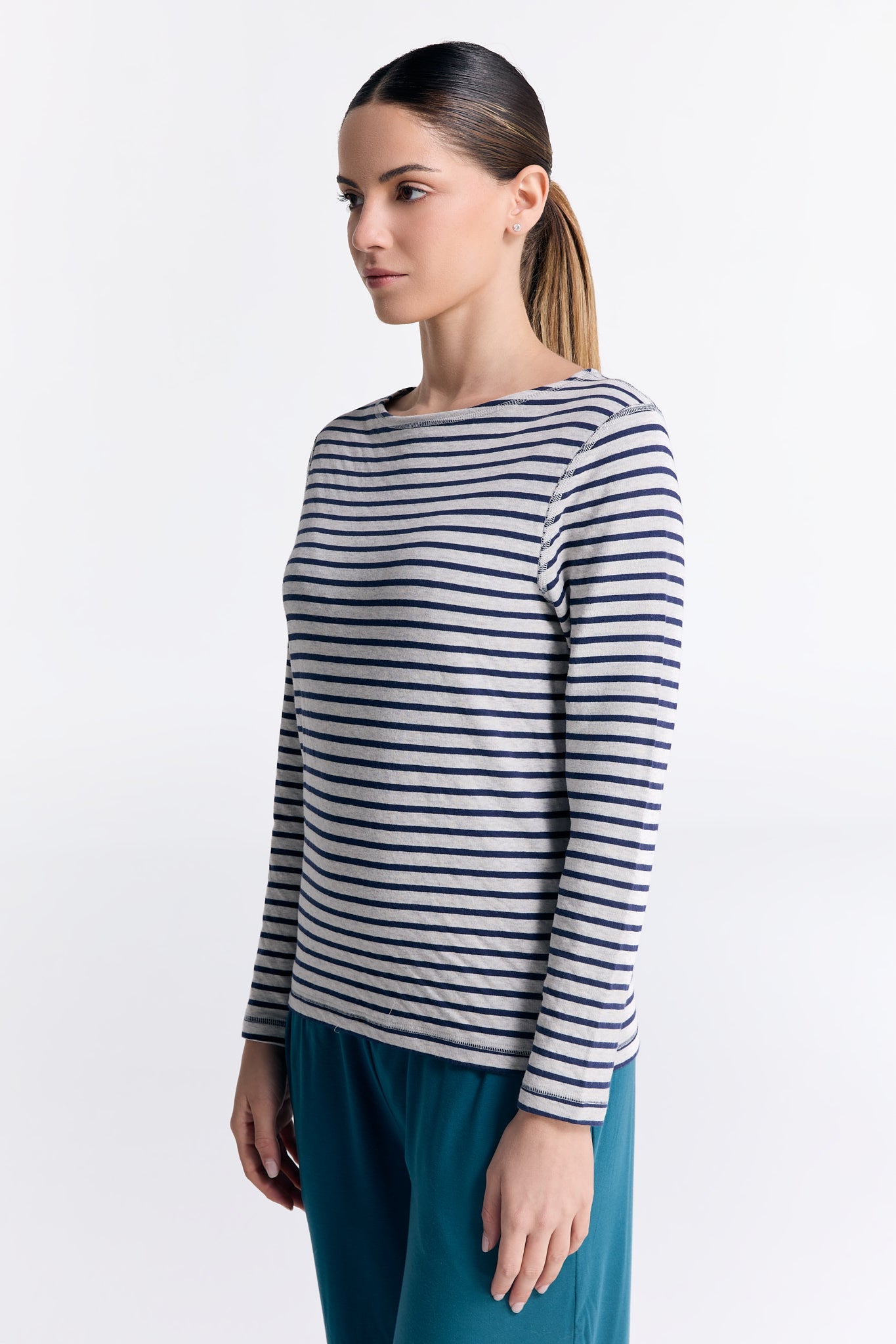 1228-107 | Damen Wendelangarmshirt - Marineblau/Beige