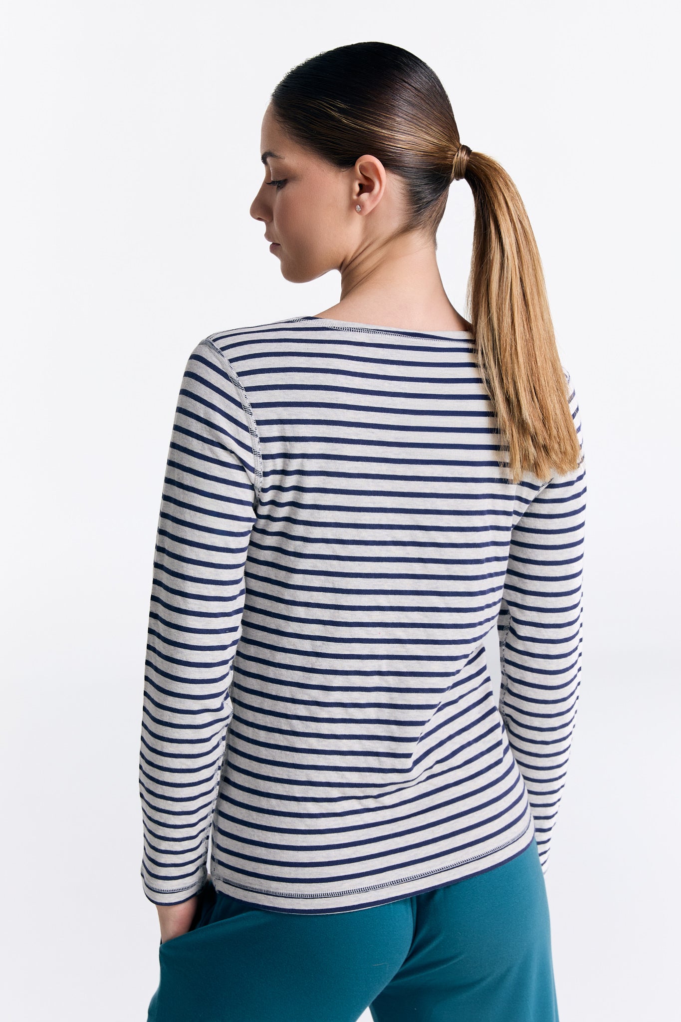 1228-107 | Damen Wendelangarmshirt - Marineblau/Beige