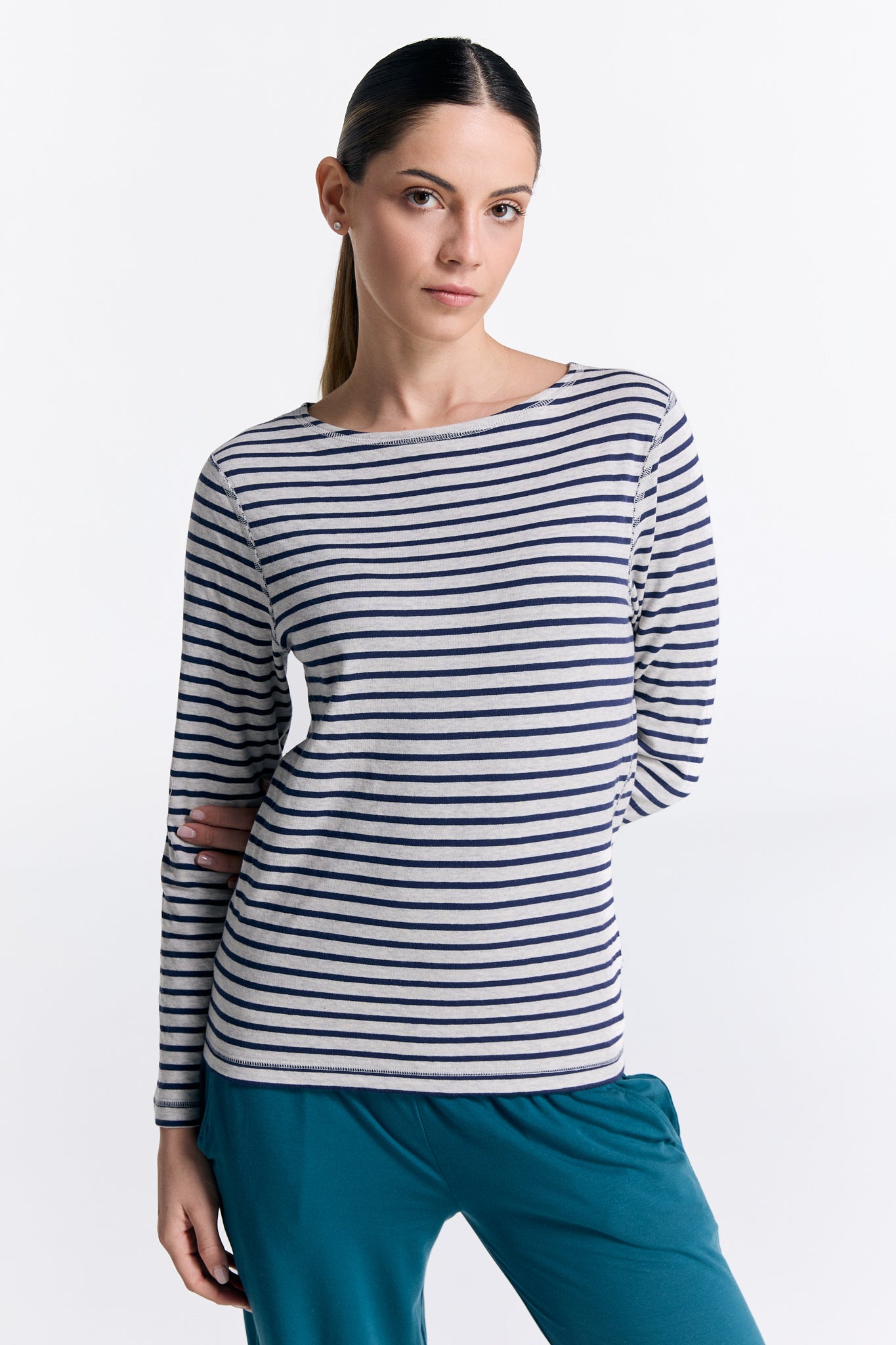1228-107 | Damen Wendelangarmshirt - Marineblau/Beige