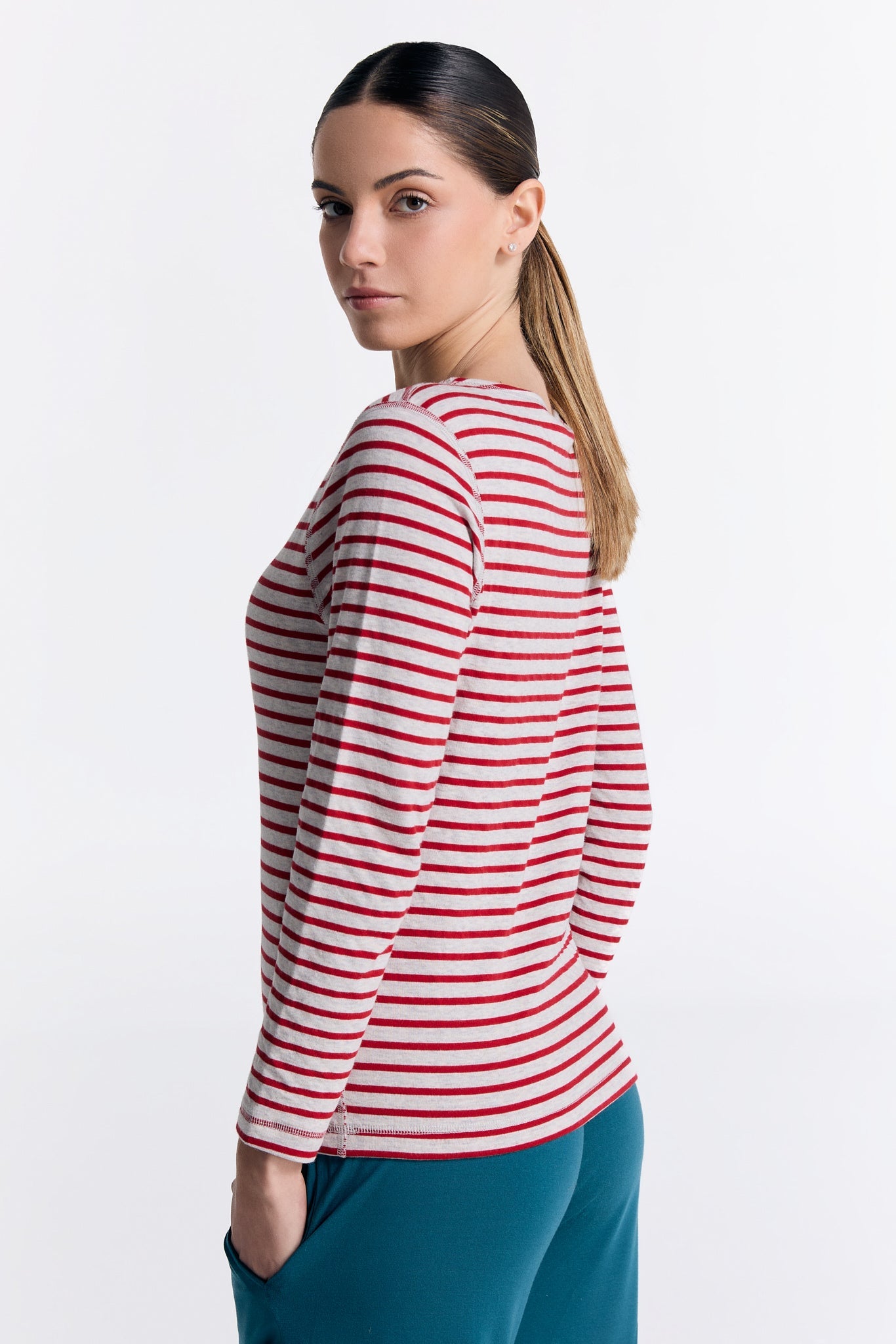 1228-108 | Damen Wendelangarmshirt - Ziegelrot/Beige