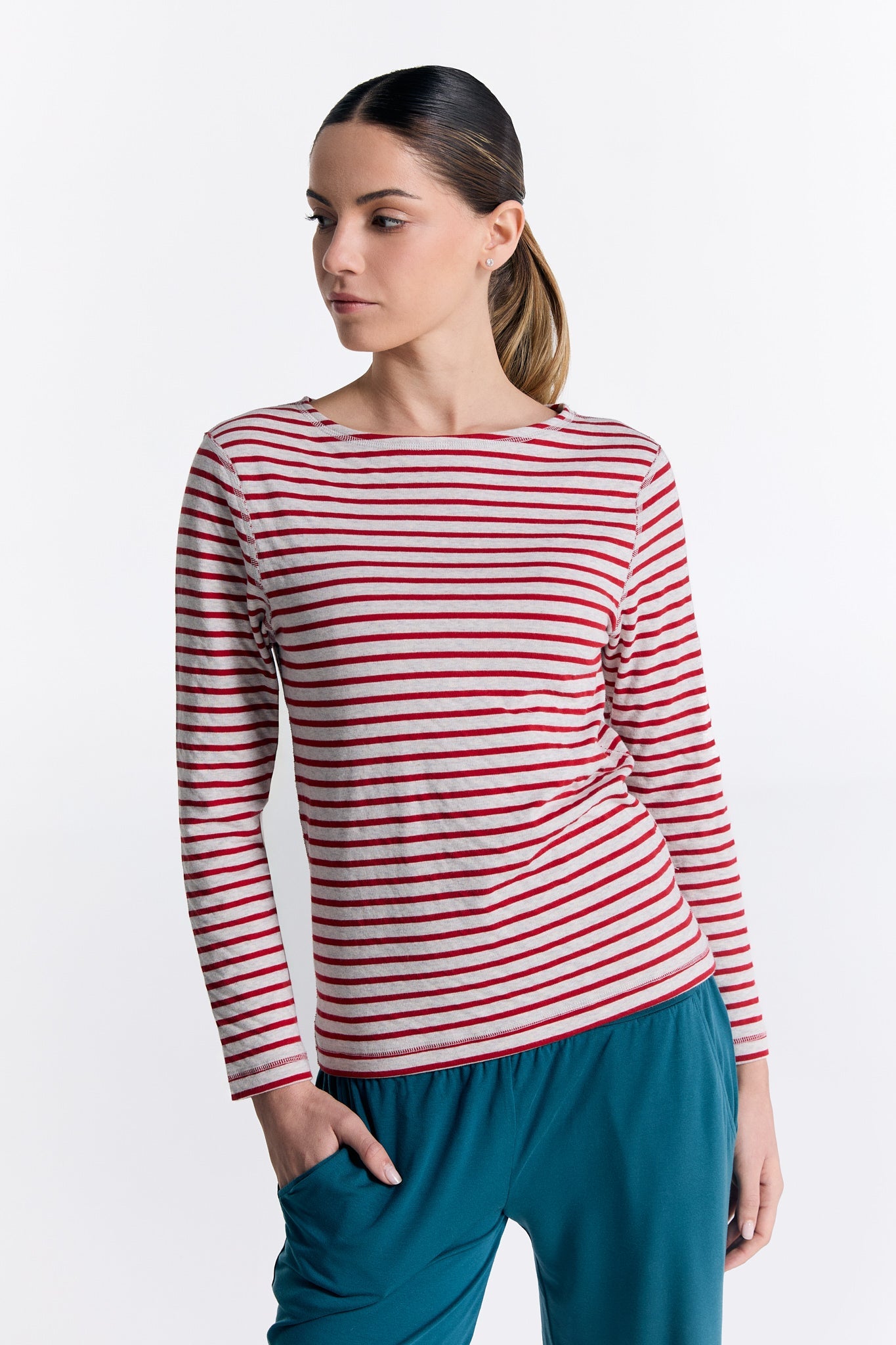 1228-108 | Damen Wendelangarmshirt - Ziegelrot/Beige