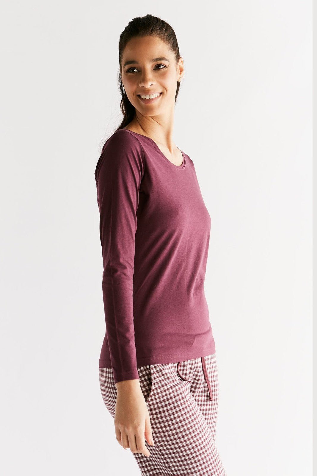 1251-02 | Damen Langarmshirt - Aubergine