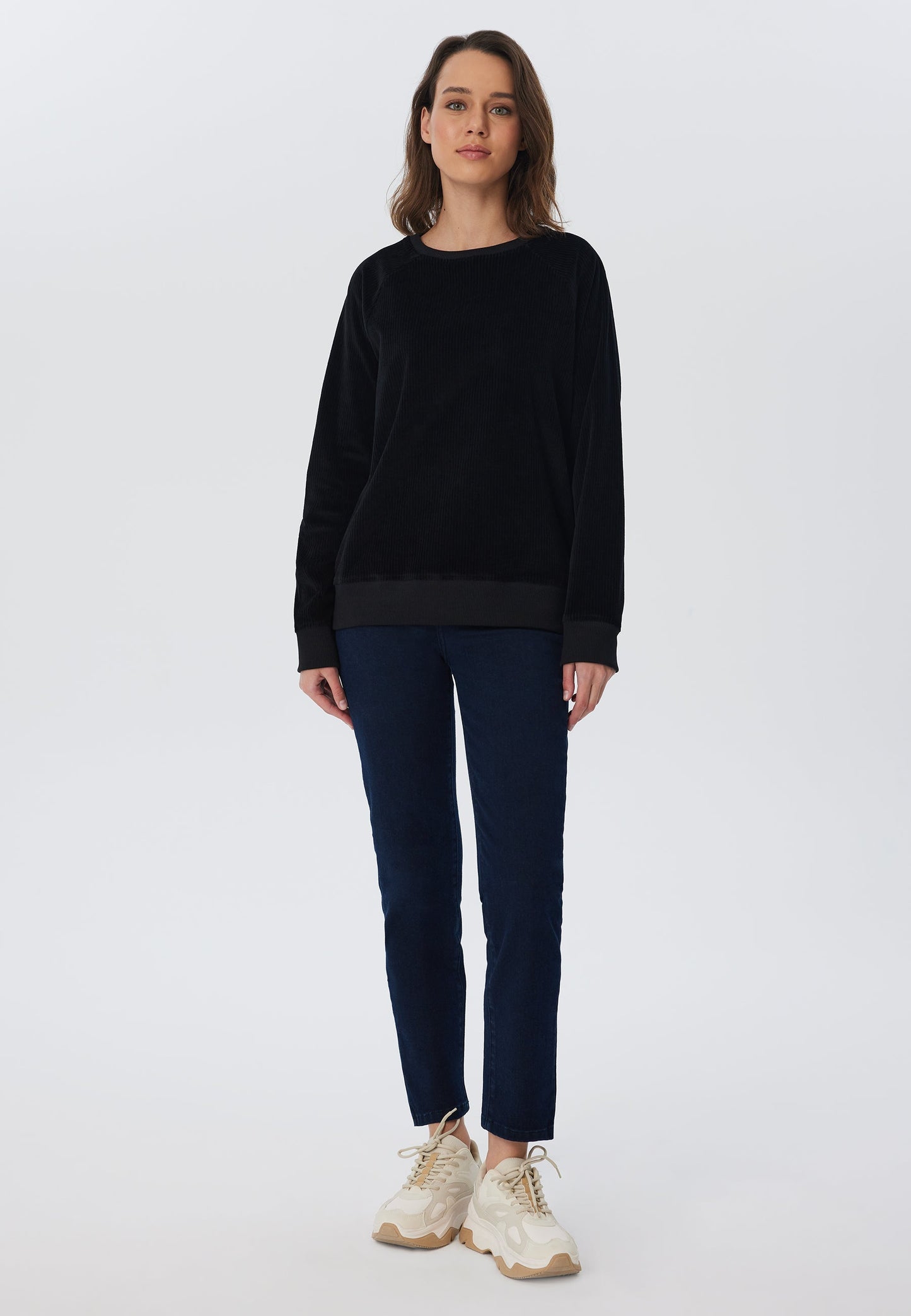 1278-021 | Damen Cord Sweatshirt - Schwarz