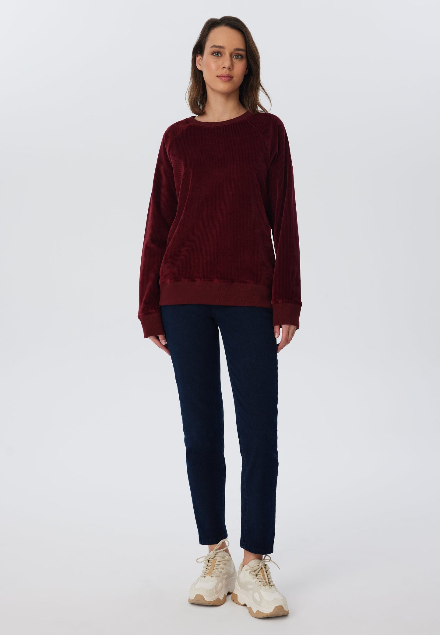 1278-030 | Damen Cord Sweatshirt - Bordeaux