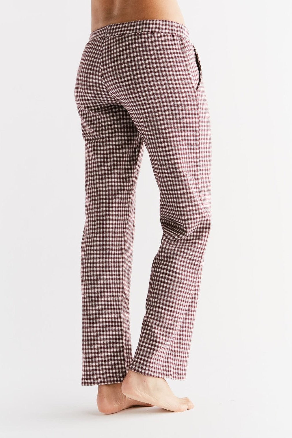 1455-01 | Damen Homewear-Hose kariert - Aubergine-Natur