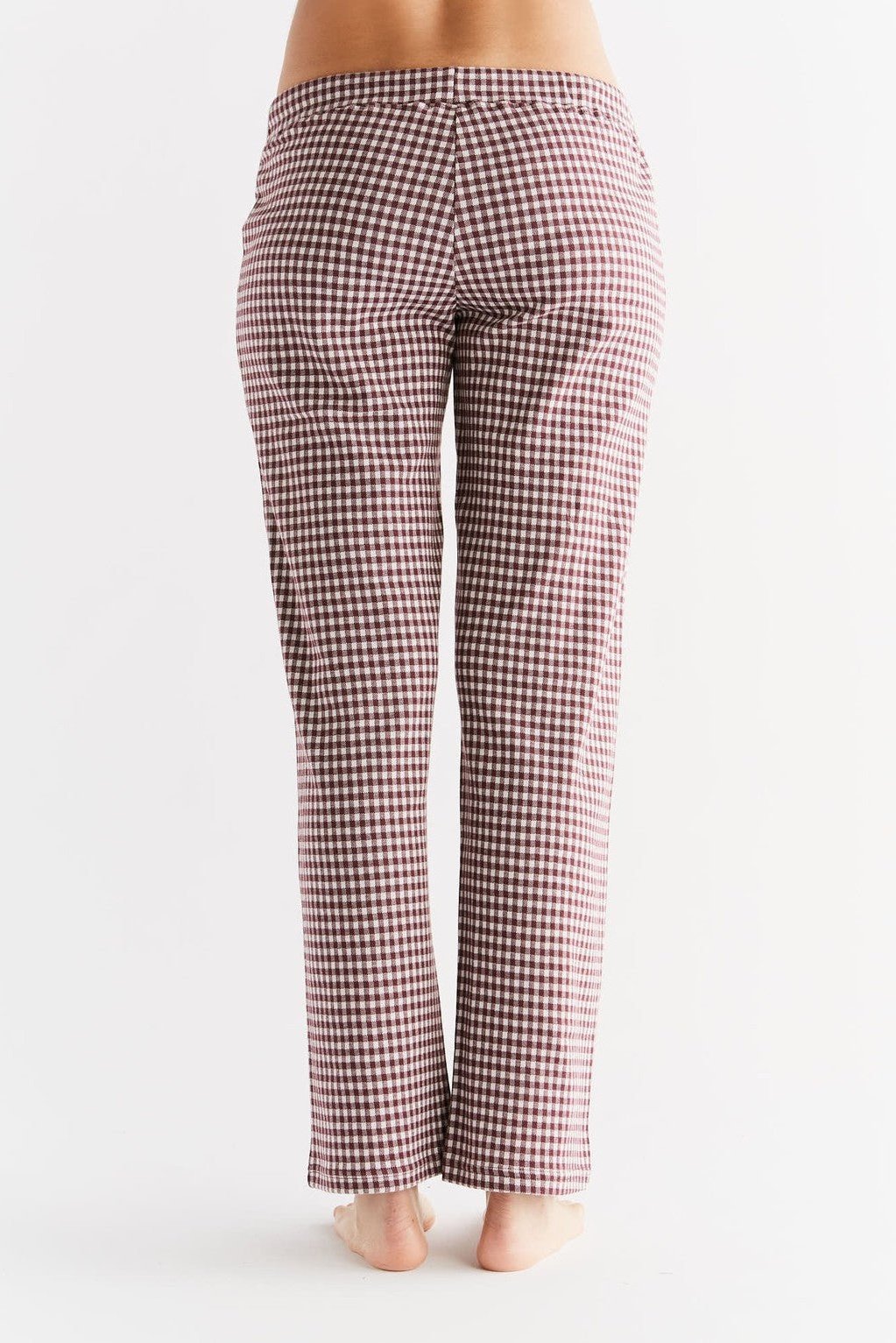 1455-01 | Damen Homewear-Hose kariert - Aubergine-Natur
