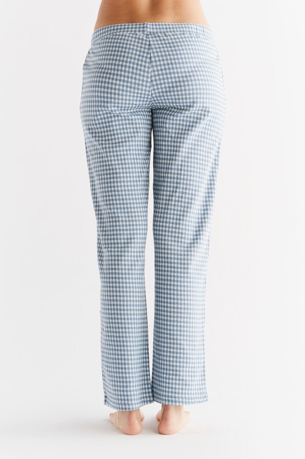 1455-03 | Damen Homewear-Hose kariert - Denimblau-Natur