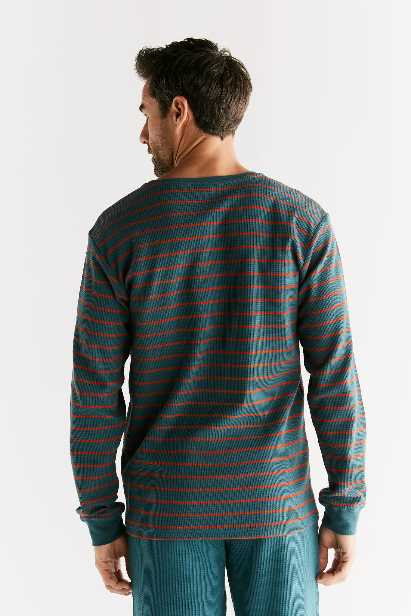 2208-051 | Waffel Strick Herren Langarmshirt - Tanne/Tabasco