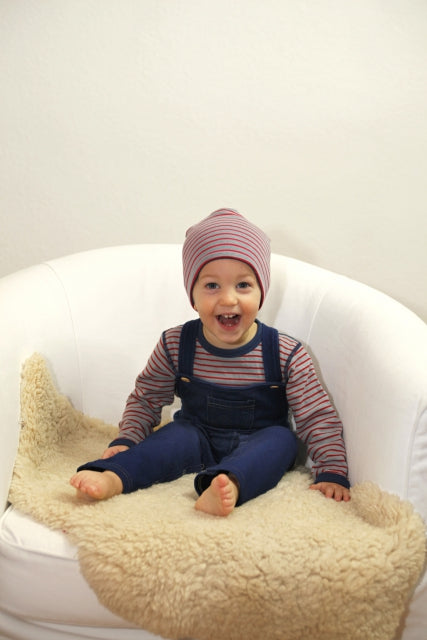 2352 | Wendemütze - Hellgrau-Melange-Tomatenrot