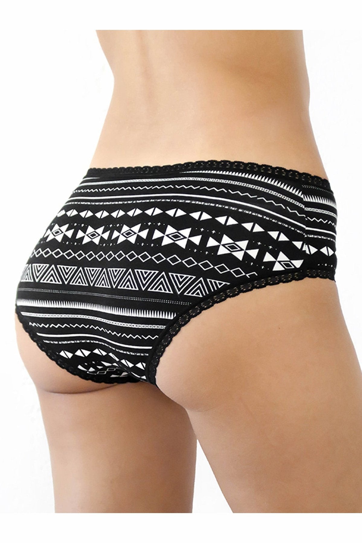 1131-13 | Damen Hipster mit Spitze - Schwarz-Weiss