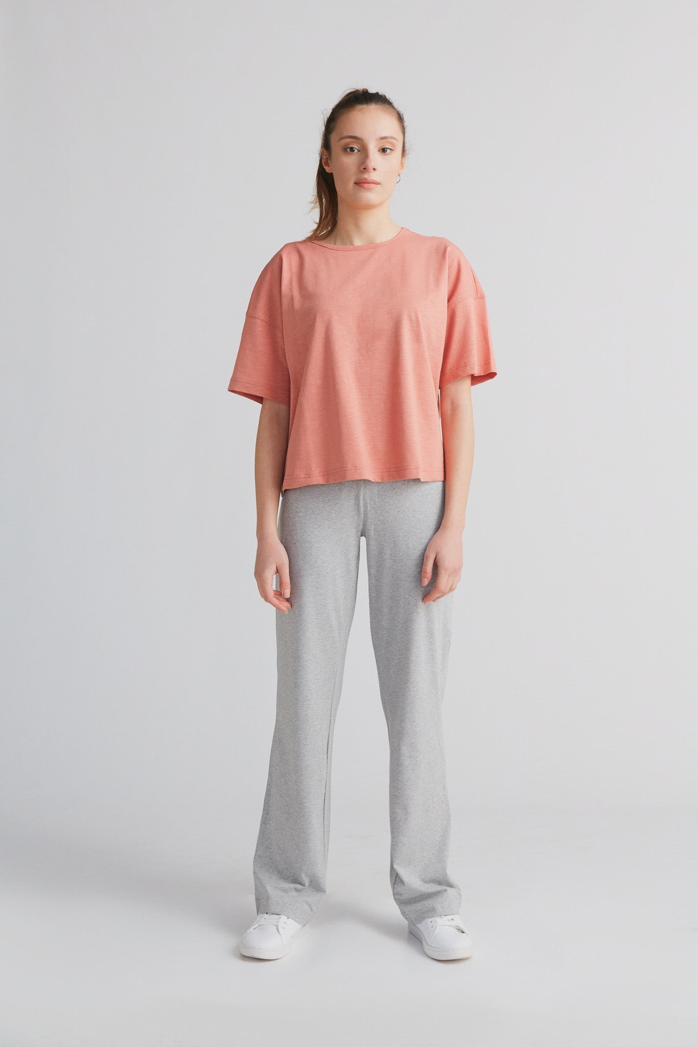 1220-053 | Damen Flammé lockeres T-Shirt - Lachsrot