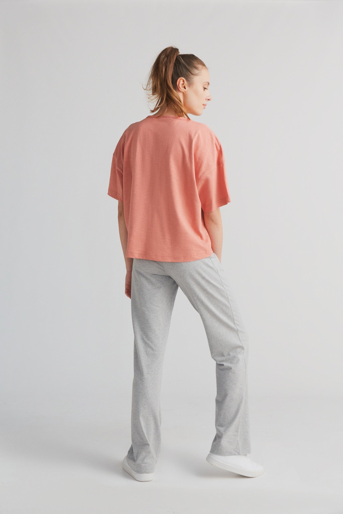 1220-053 | Damen Flammé lockeres T-Shirt - Lachsrot