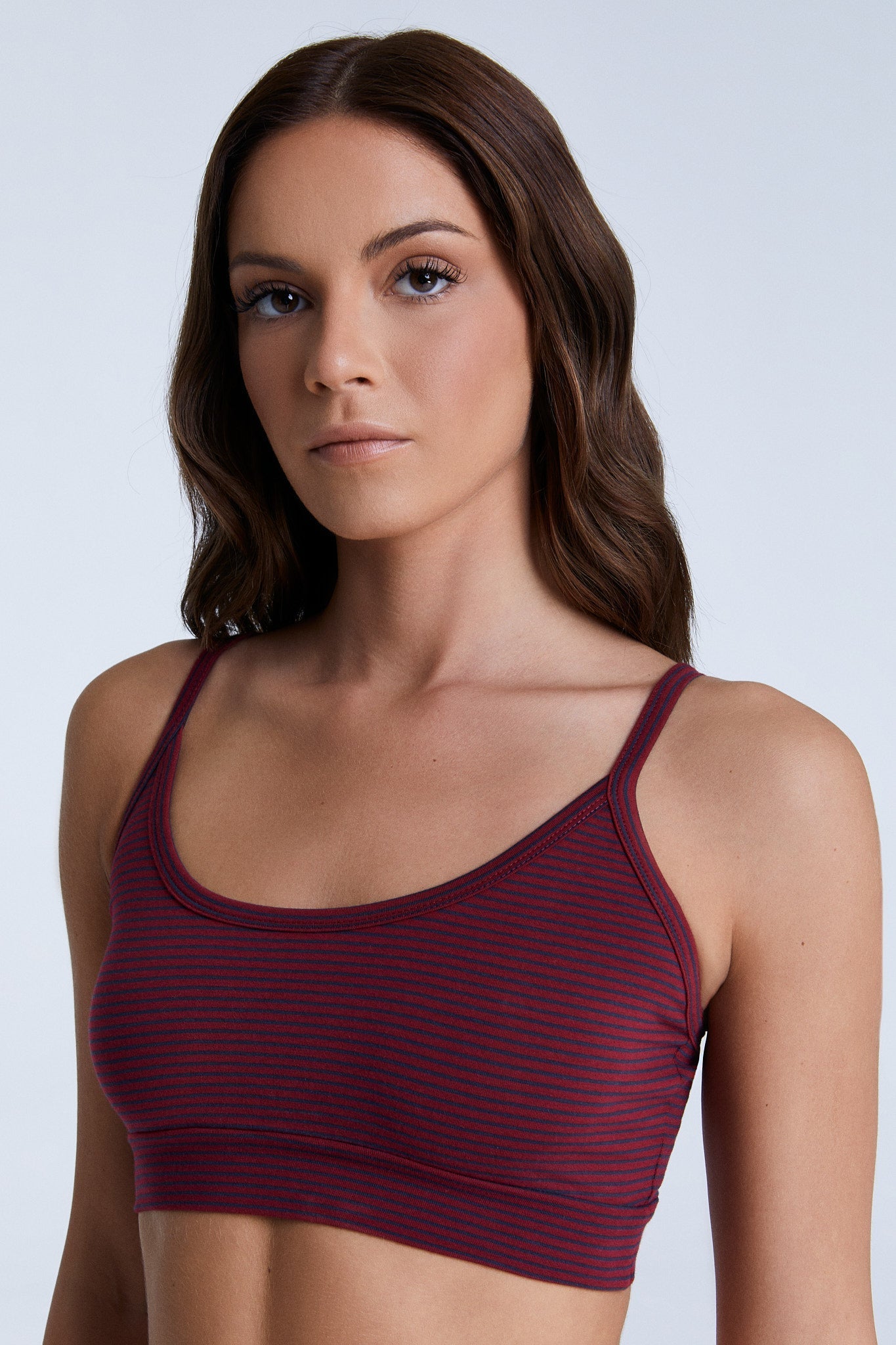 1511-081 | Damen Bustier - Tibetrot/Navy Gestreift