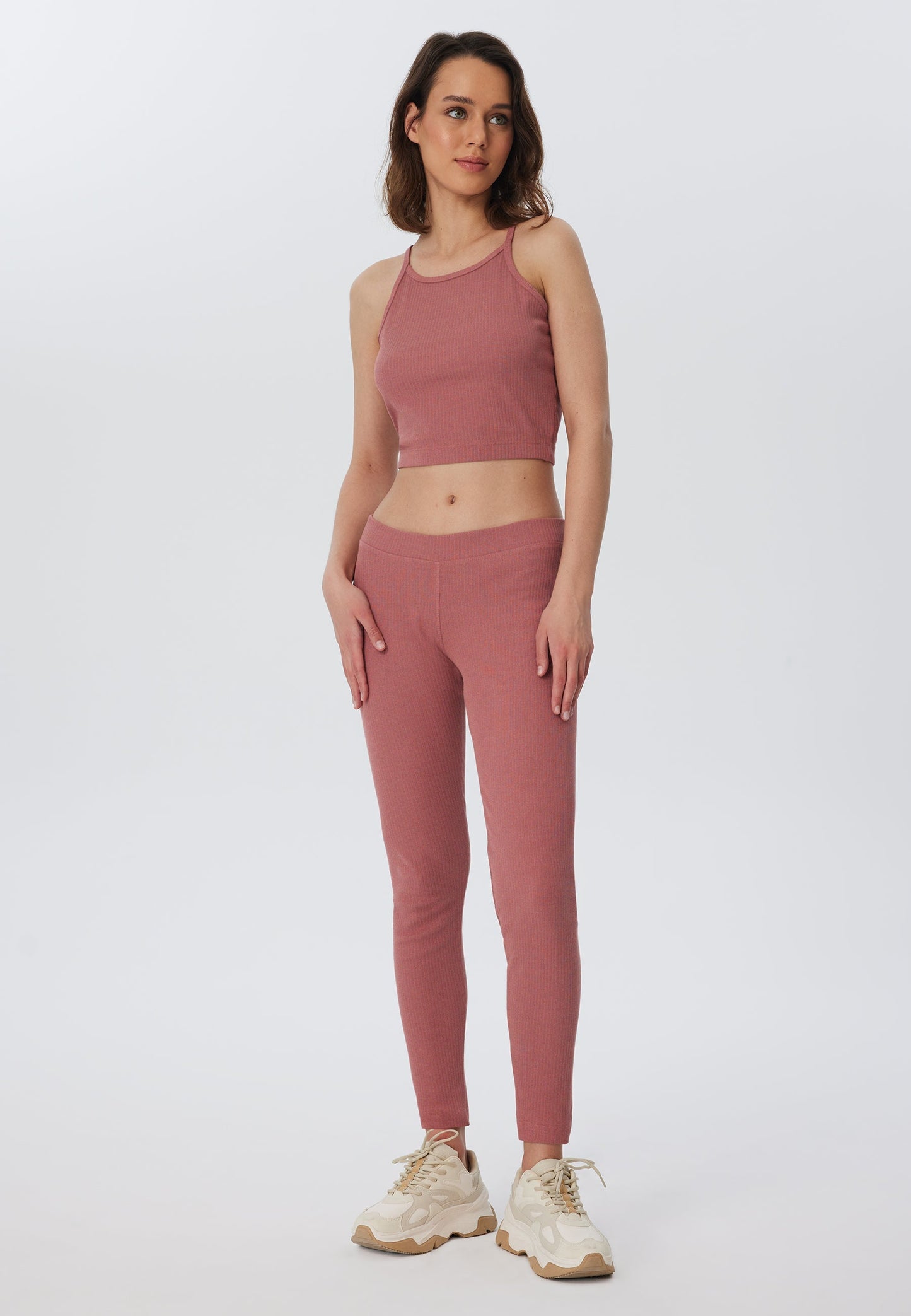 1613-072 | Damen Ripp Leggings - Dunkel Mauve