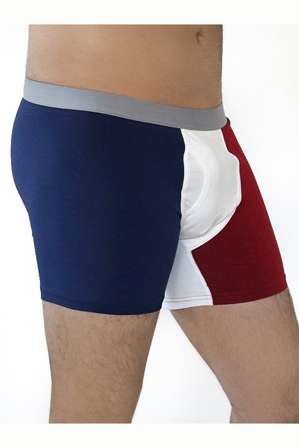 2131-12 | Herren Boxershorts - Dunkelblau-Rot-Naturweiss