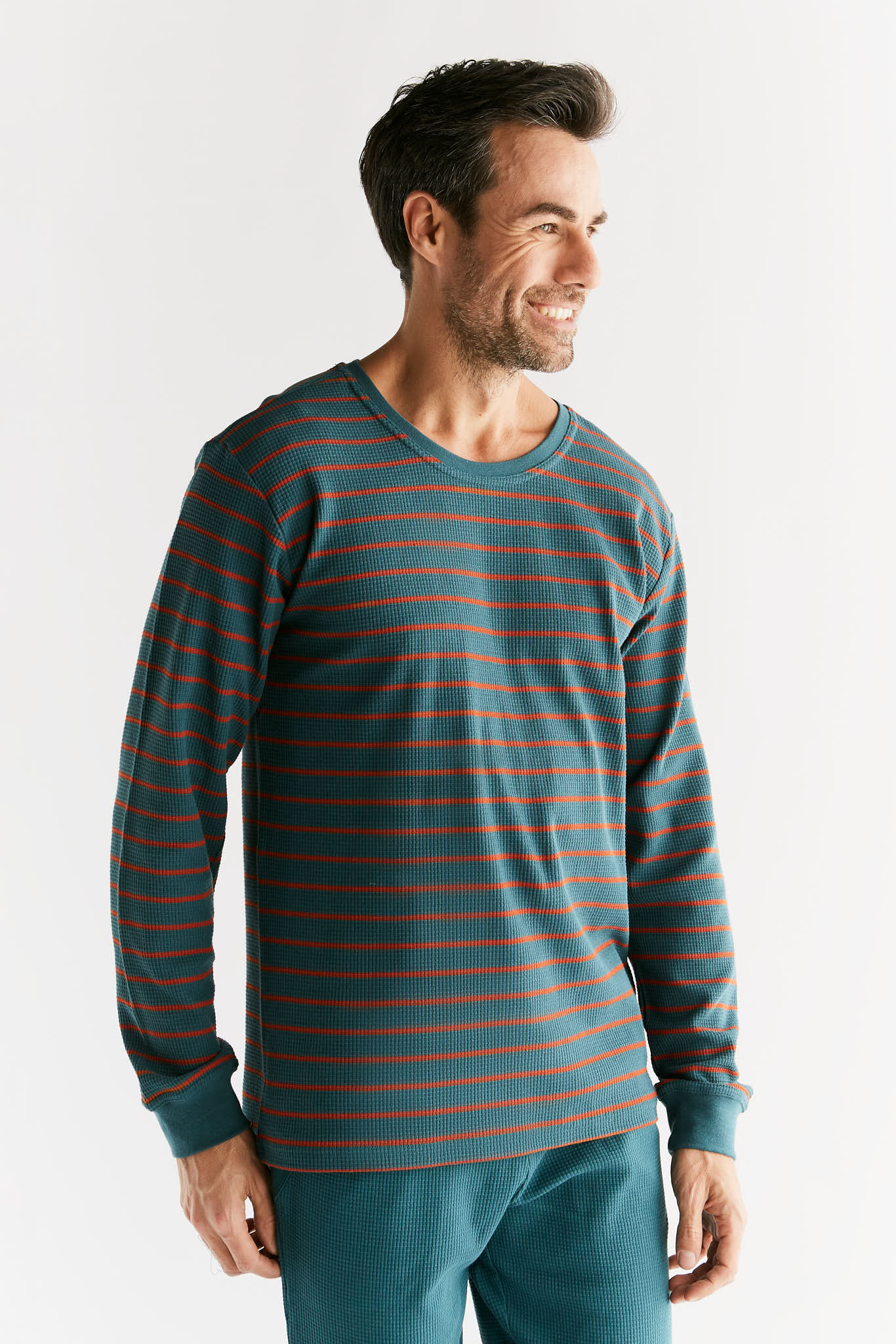 2208-051 | Waffel Strick Herren Langarmshirt - Tanne/Tabasco