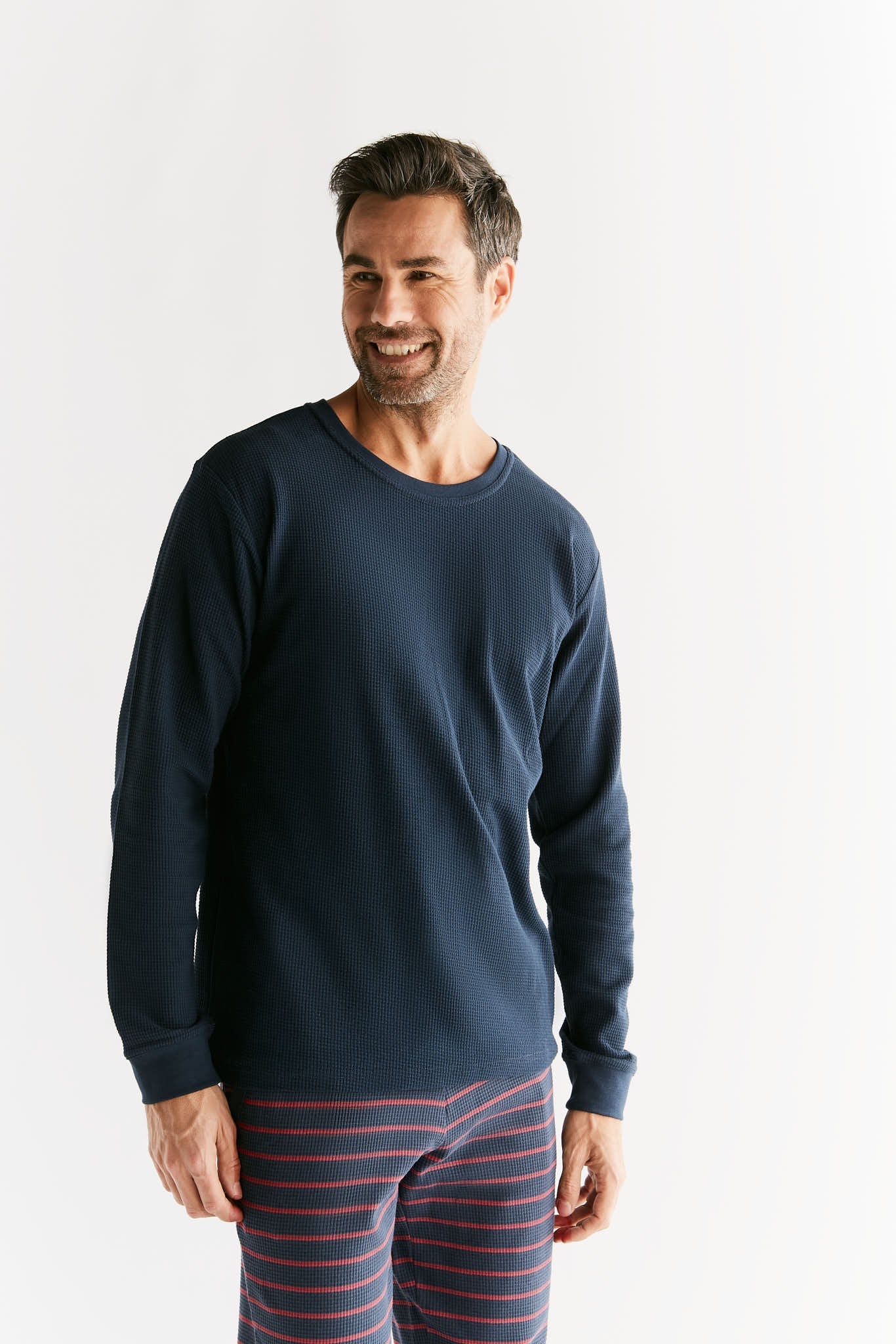 2208-061 | Waffel Strick Herren Langarmshirt - Indigo