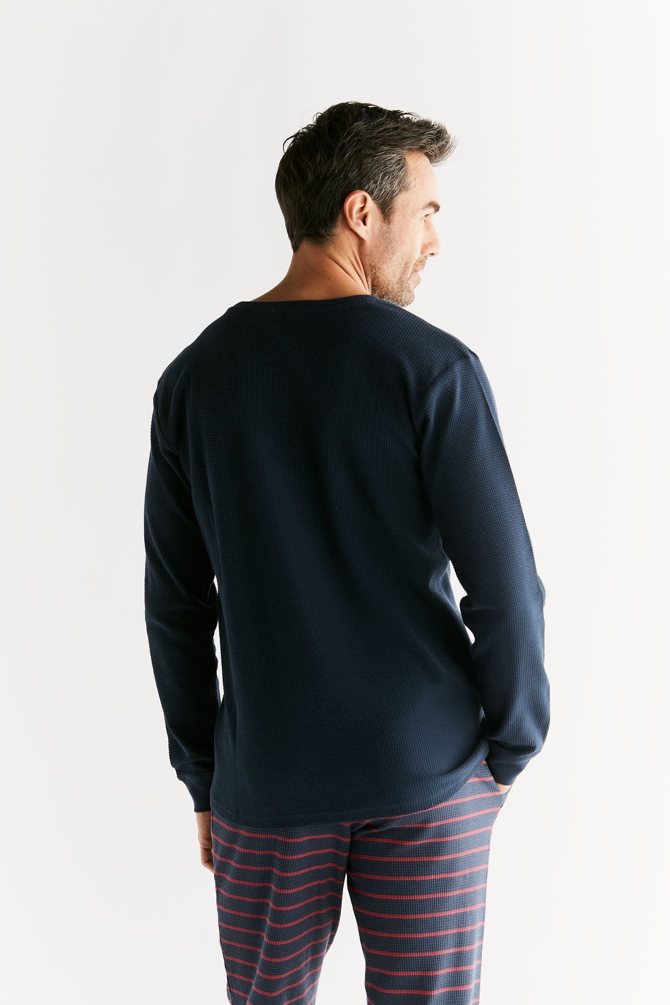 2208-061 | Waffel Strick Herren Langarmshirt - Indigo