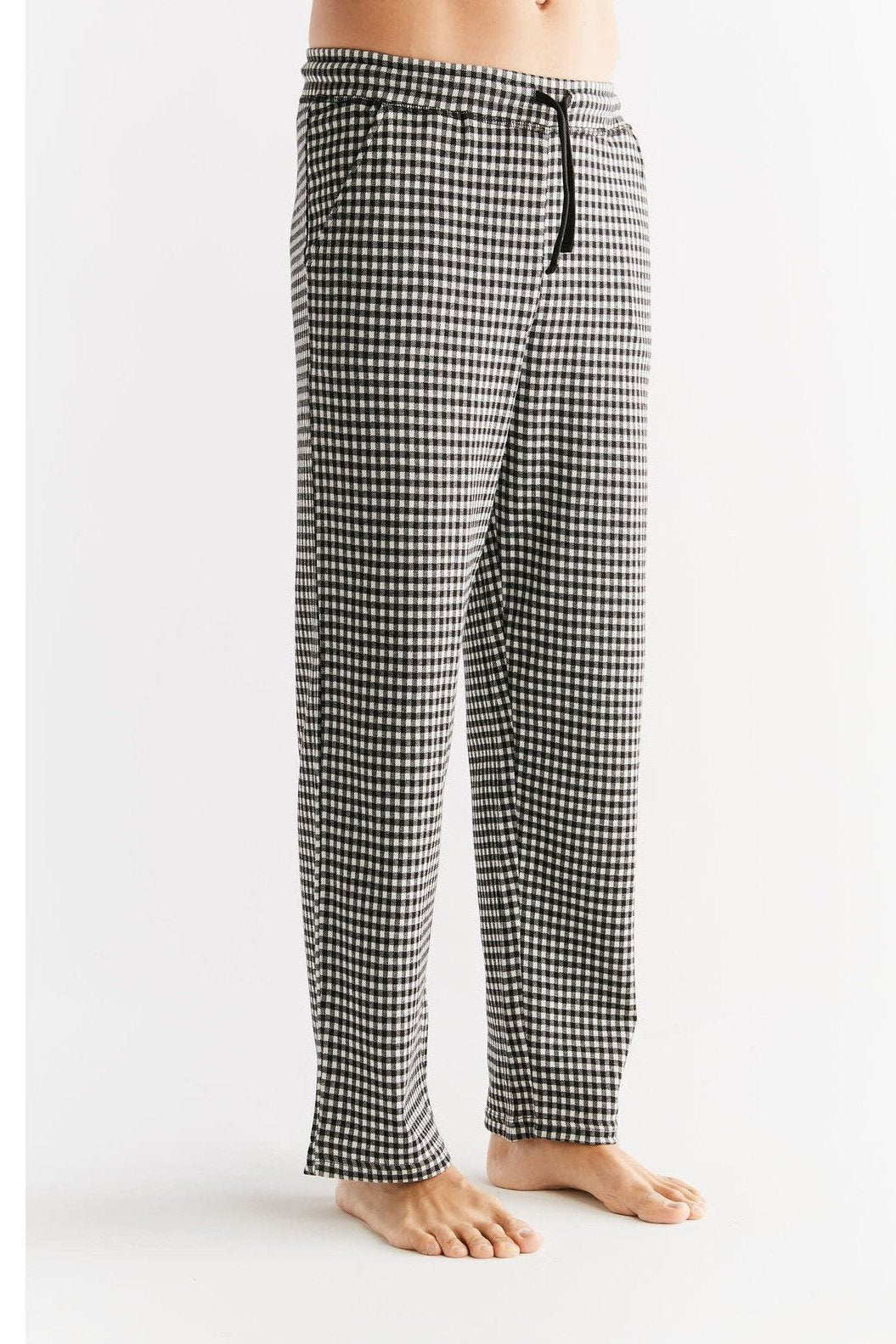 2455-01 | Herren Homewear Hose kariert - Schwarz/Grau/Natur