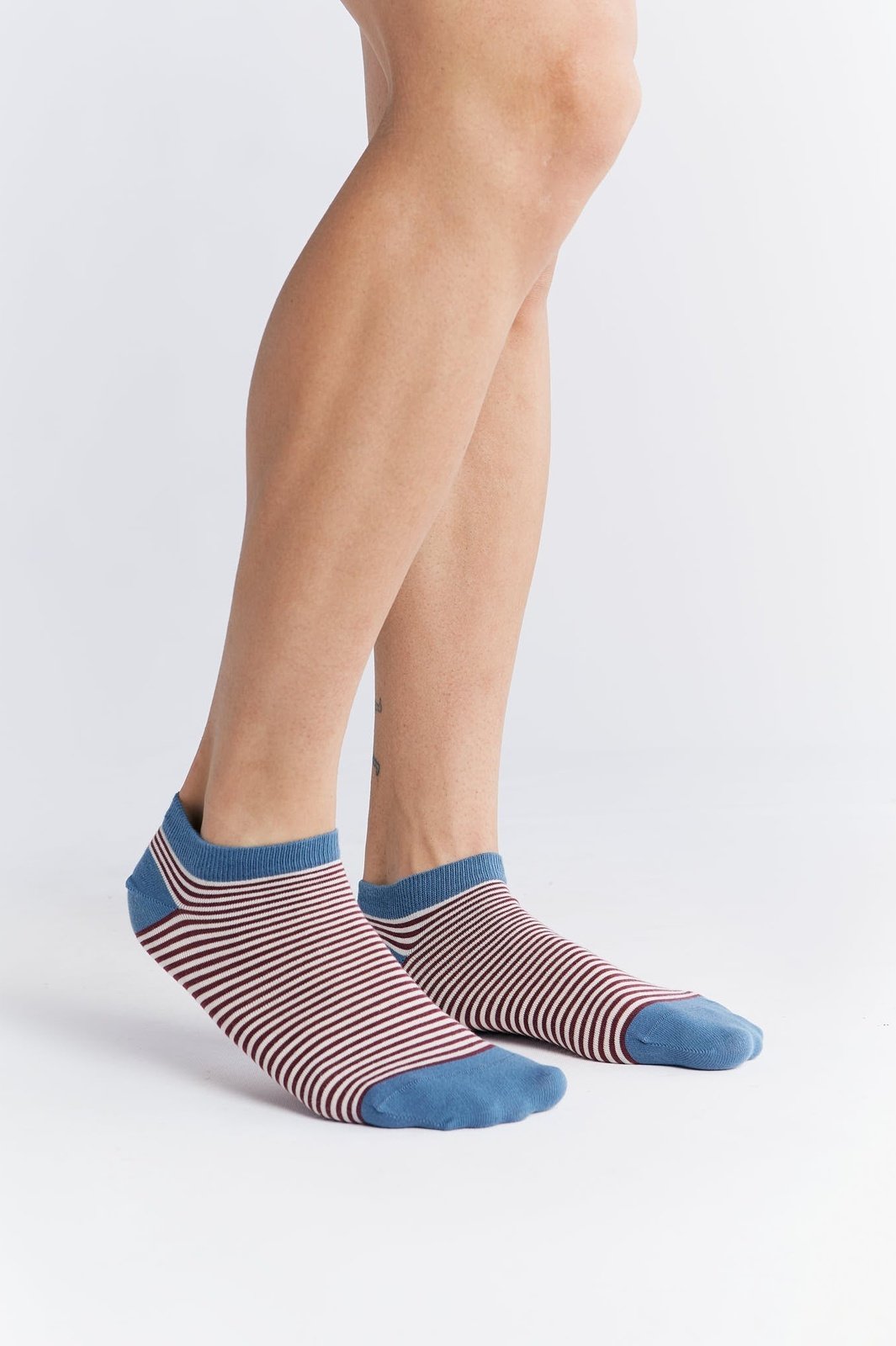 9323 | Unisex Sneakersocken - Bordeaux/Natur Gestreift (6er Pack)