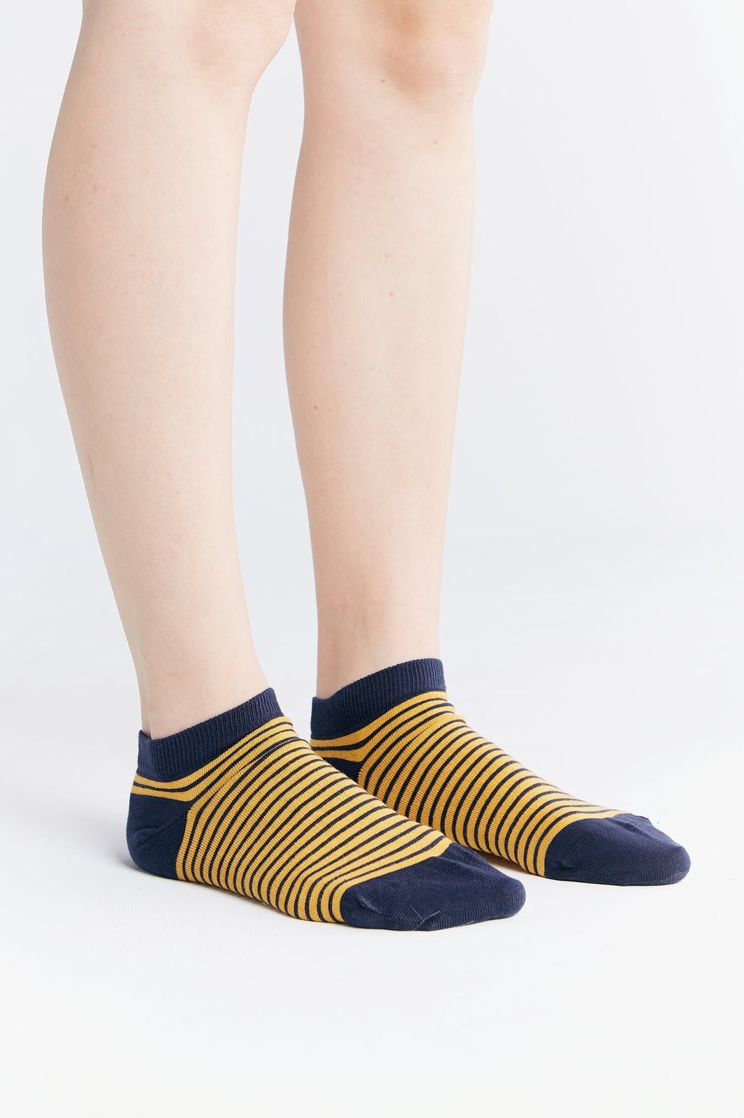 9324 | Unisex Sneakersocken - Indigo/Senfgelb Gestreift (6er Pack)