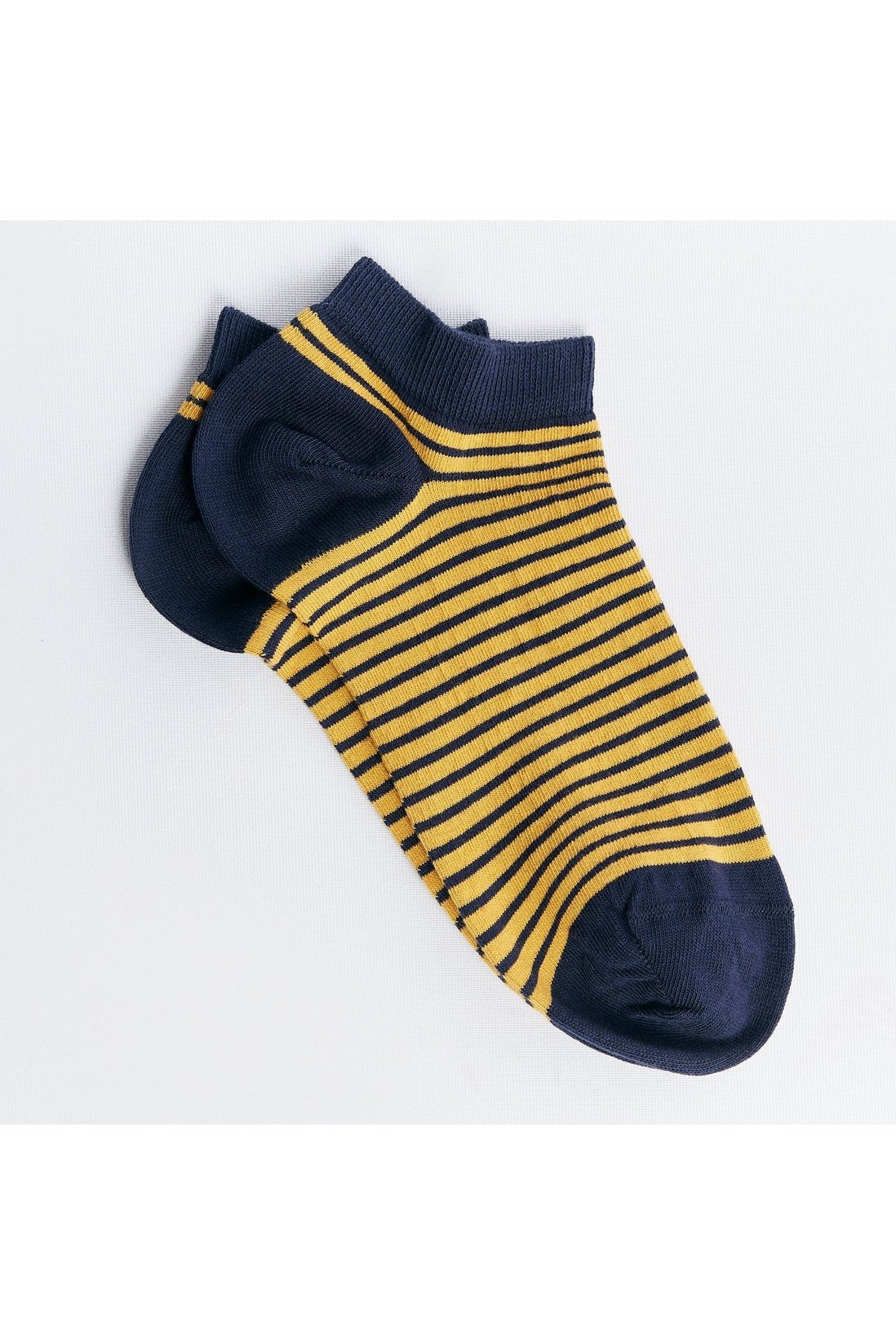 9324 | Unisex Sneakersocken - Indigo/Senfgelb Gestreift (6er Pack)